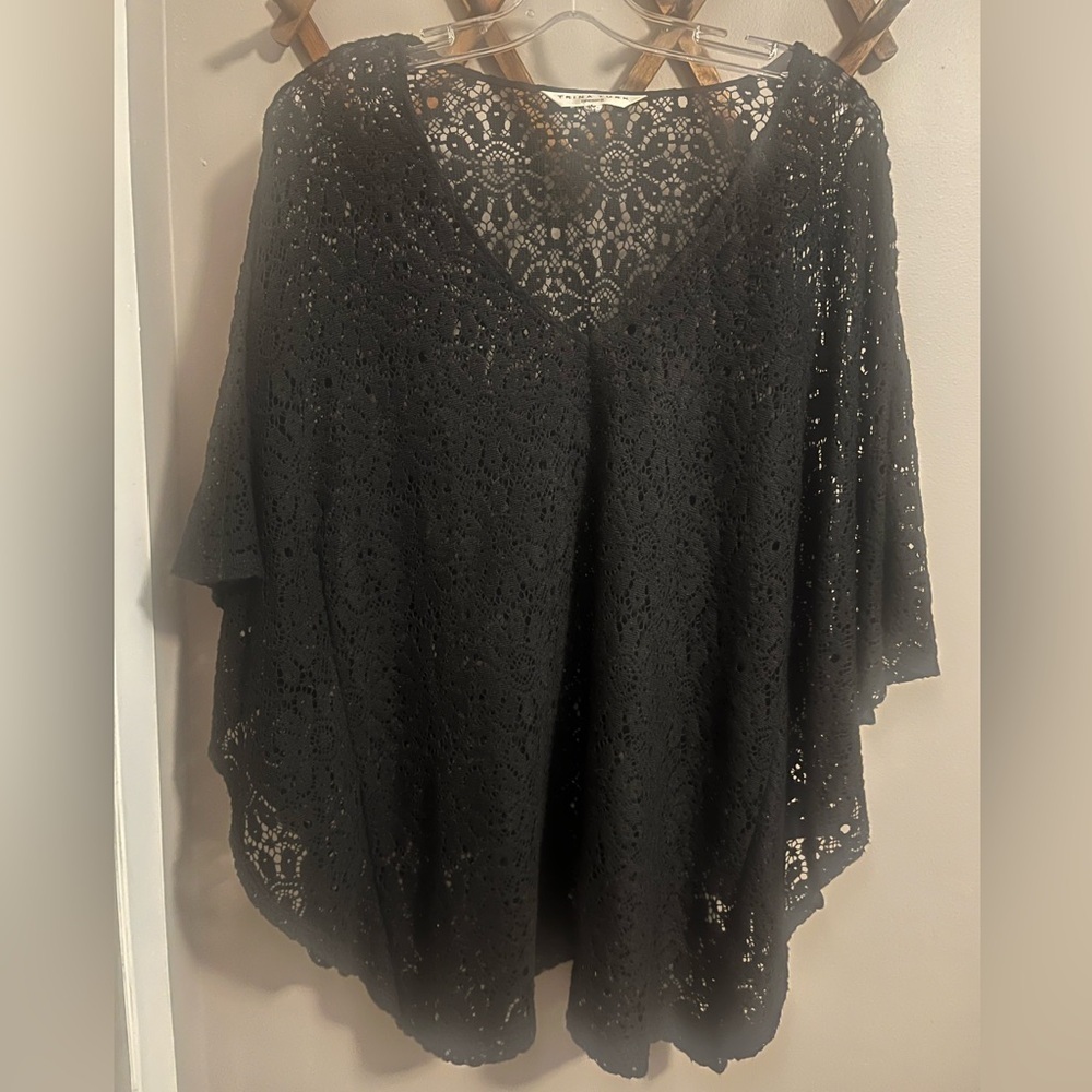 Trina Turk black cotton Lacey swim suit cover L